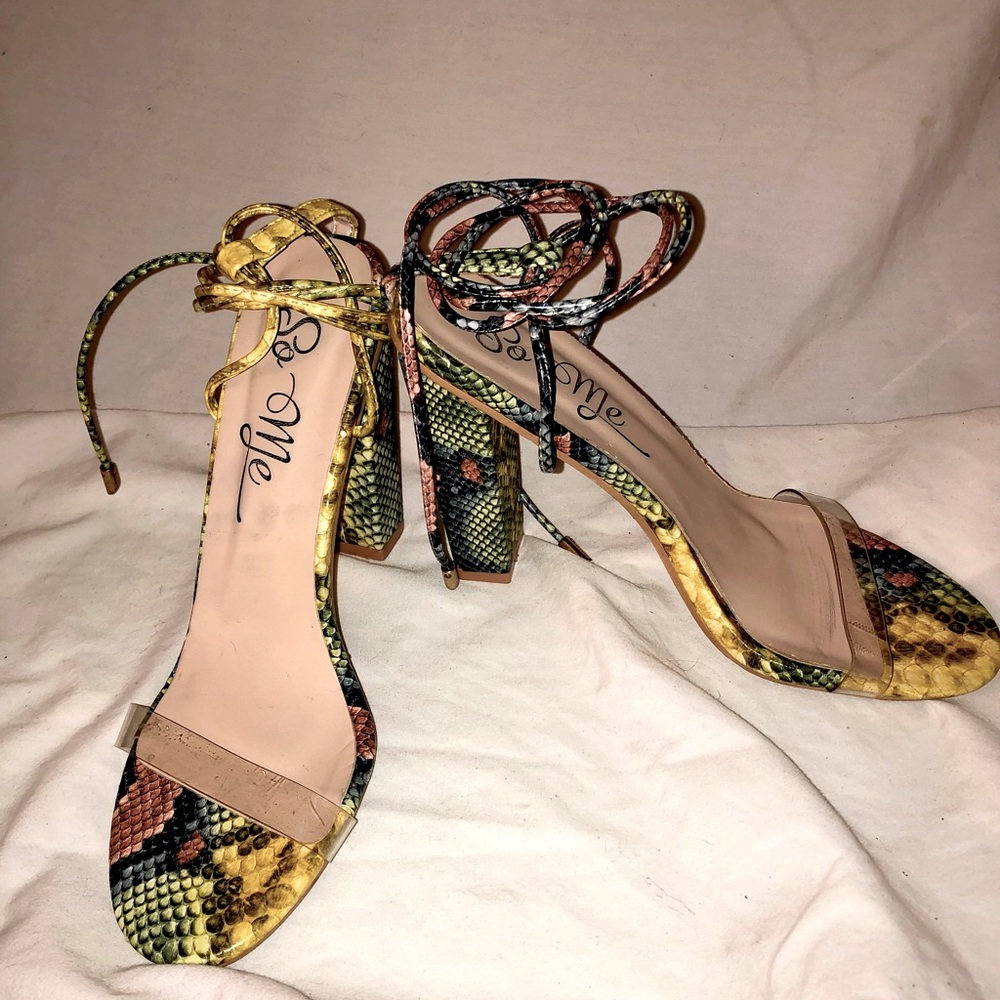 Snake skin strappy heels